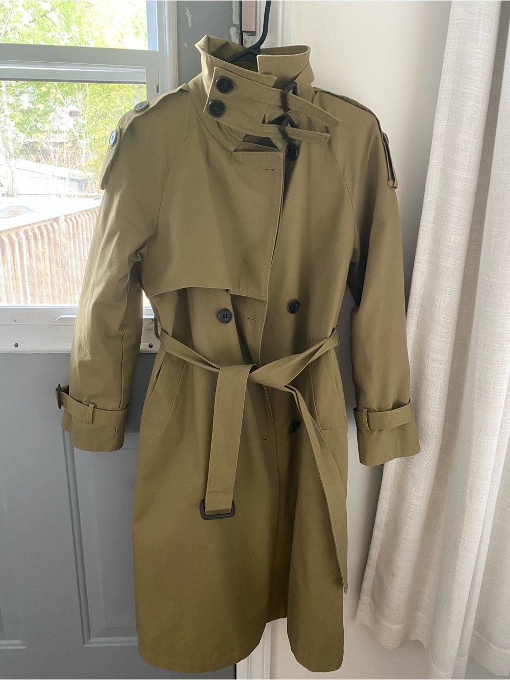 Classic Olive Trench Coat with Belt